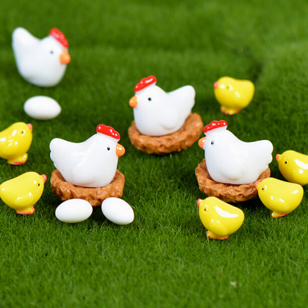 DIY-2-13PCS-Hen-Chicken-Chick-Egg-Nest-Small-Pasture-Statue-Miniatures-Ornament-For-Fairy-Garden-2