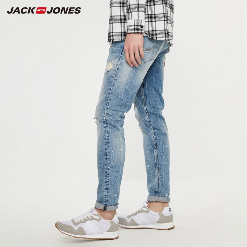 JackJones-Slim-Fit-Men-s-Jeans-Frayed-Cuffs-Ripped-Male-Denim-Jeans-Spray-Paints-Jeans-Menswear-2