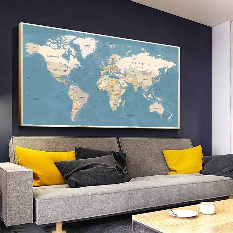 Modern minimalist world map posters and canvas paintings, modern Nordic wall art prints, decorate home living room and office