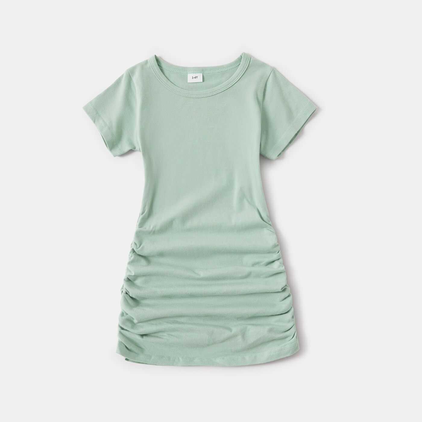 PatPat-Light-Green-Solid-DraAwstring-Design-Cotton-Short-Sleeve-Mini-Dresses-for-Mommy-and-Me-1