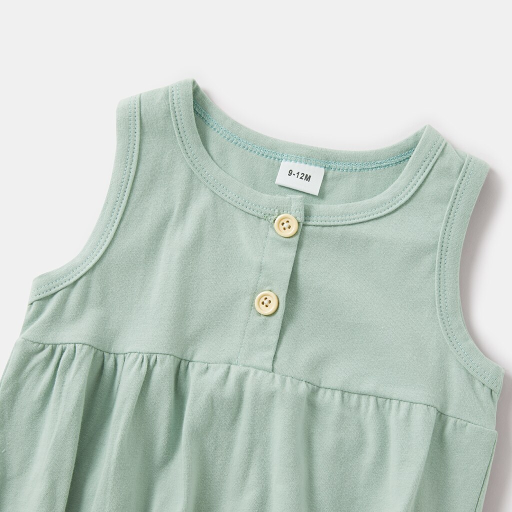 PatPat-Light-Green-Solid-DraAwstring-Design-Cotton-Short-Sleeve-Mini-Dresses-for-Mommy-and-Me-2