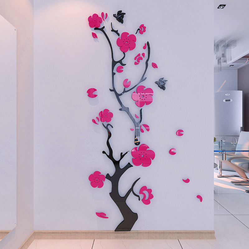 Plum-flower-3d-Acrylic-mirror-wall-stickers-Room-bedroom-DIY-Art-wall-decor-living-room-entrance-2