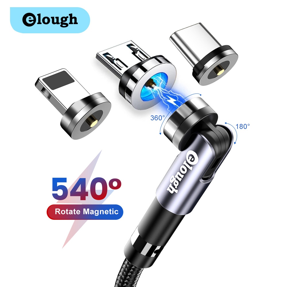 Elough 540 Rotate Magnetic USB C Cable Fast Charging Magnet Charger Micro Type C Cable Phone Charger Wire Cord For iPhone Xiaomi